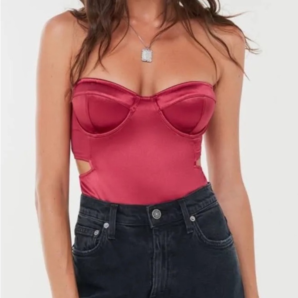Urban Outfitters Burgundy Satin Bodysuit